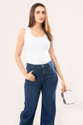 White Low Neck Ribbed Tank Top