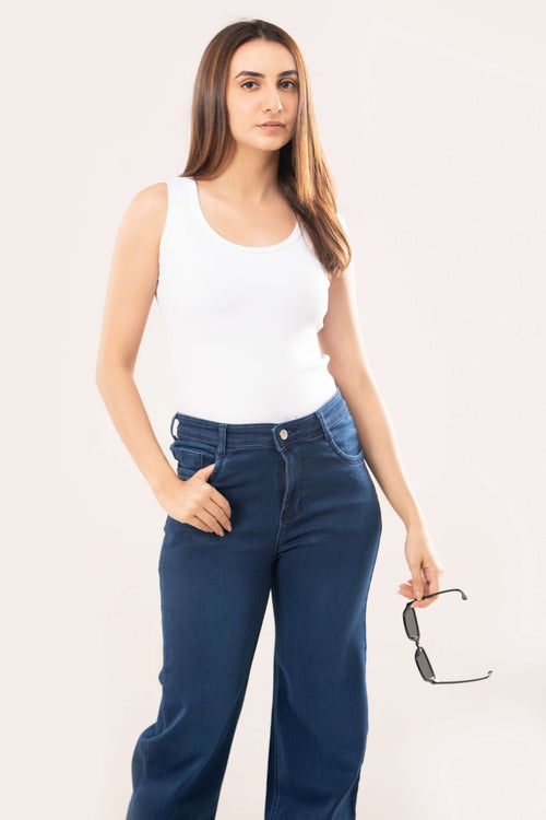White Low Neck Ribbed Tank Top