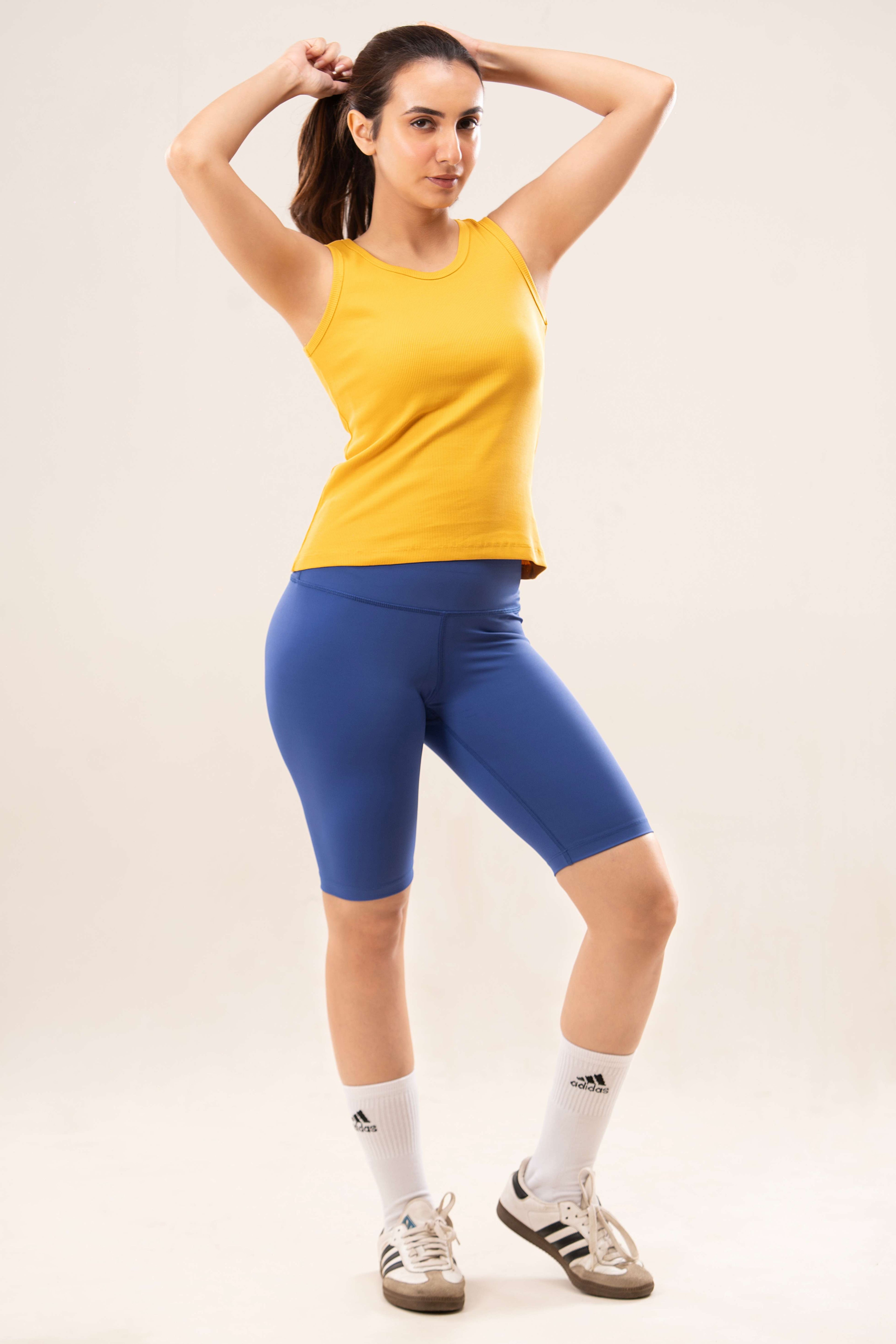 Mustard Crew Neck Ribbed Tank Top