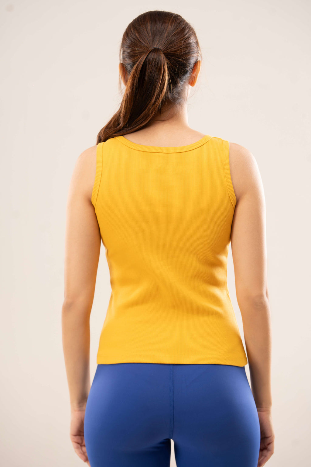 Mustard Crew Neck Ribbed Tank Top