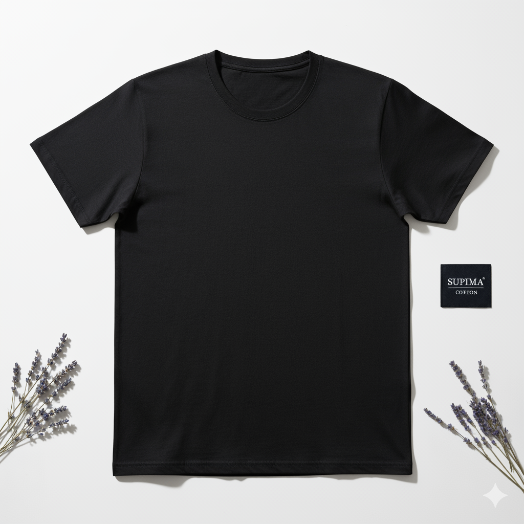 Supima Cotton Black Round Neck