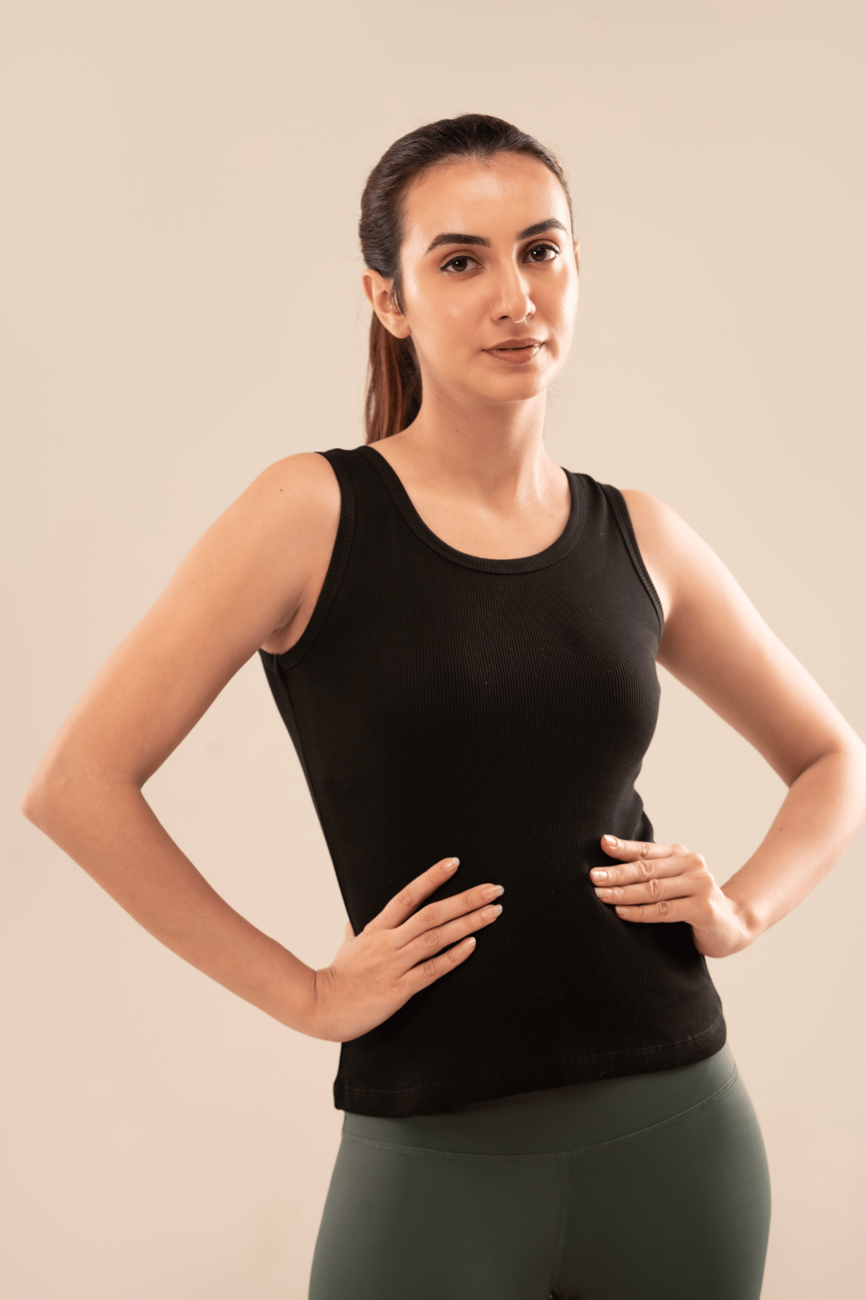 Black Crew Neck Ribbed Tank Top