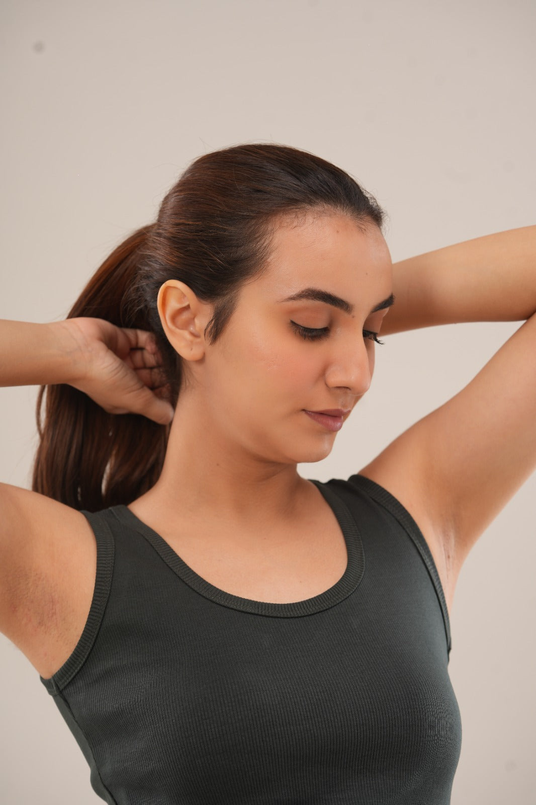 Olive Ribbed Low Neck Tank Top