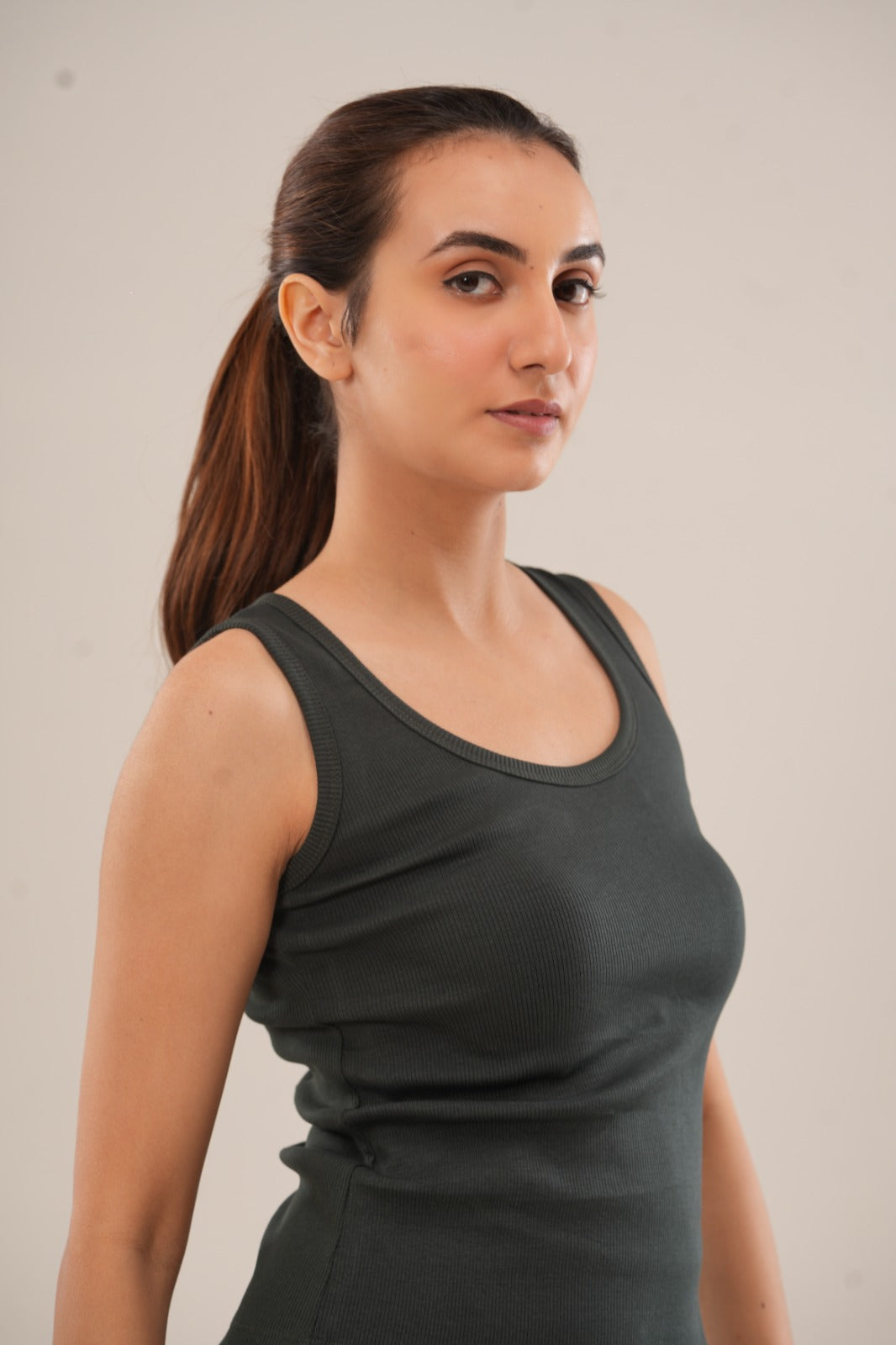 Black Low Neck Ribbed Tank Top
