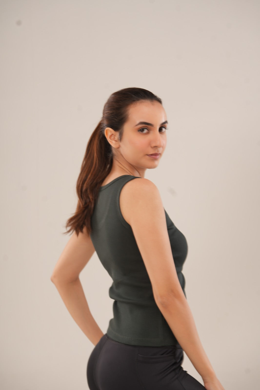Black Low Neck Ribbed Tank Top