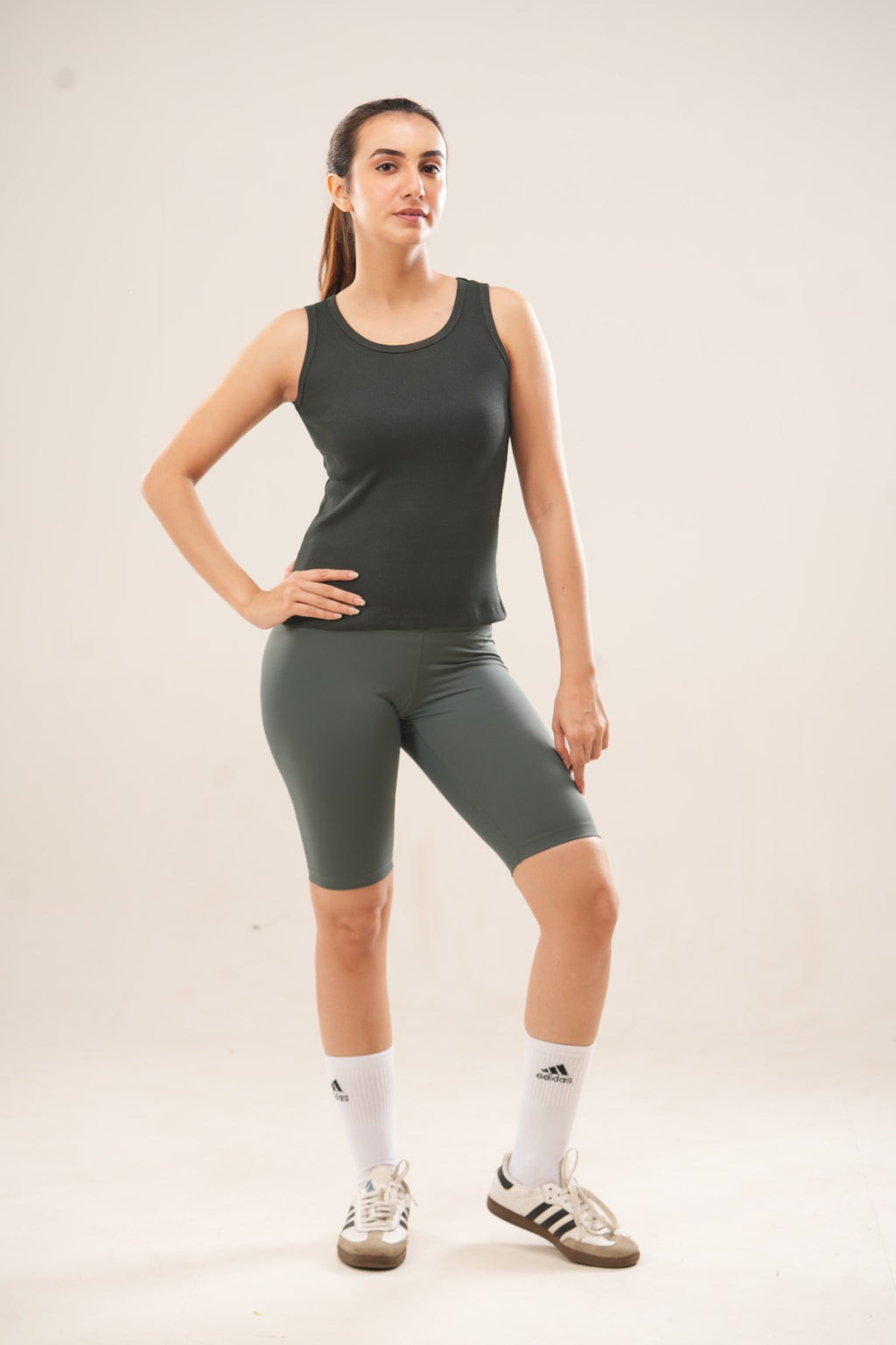 Olive Ribbed Crew Neck Tank Top