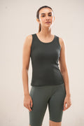 Olive Ribbed Crew Neck Tank Top