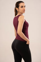 Wine Low Neck Ribbed Tank Top