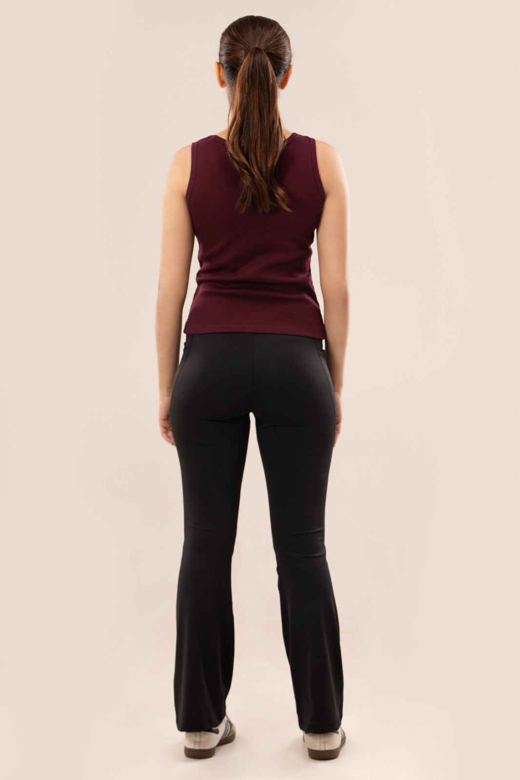 Wine Low Neck Ribbed Tank Top