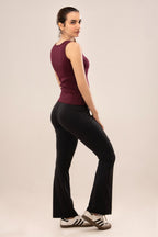 Wine Low Neck Ribbed Tank Top