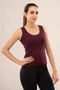 Wine Low Neck Ribbed Tank Top