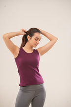 Wine Crew Neck Ribbed  Tank Top