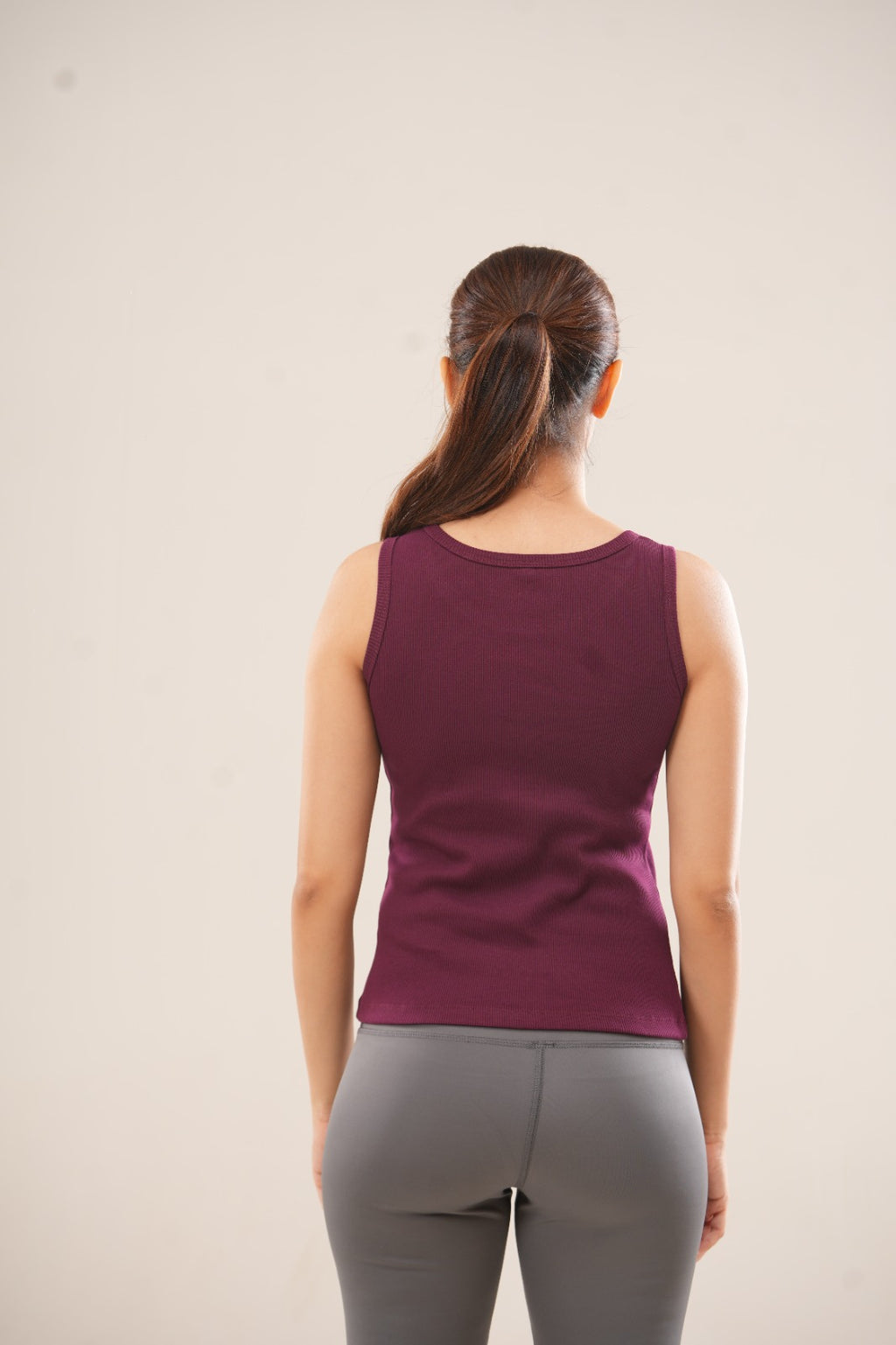 Wine Crew Neck Ribbed  Tank Top
