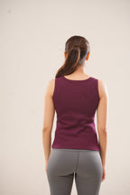 Wine Crew Neck Ribbed  Tank Top