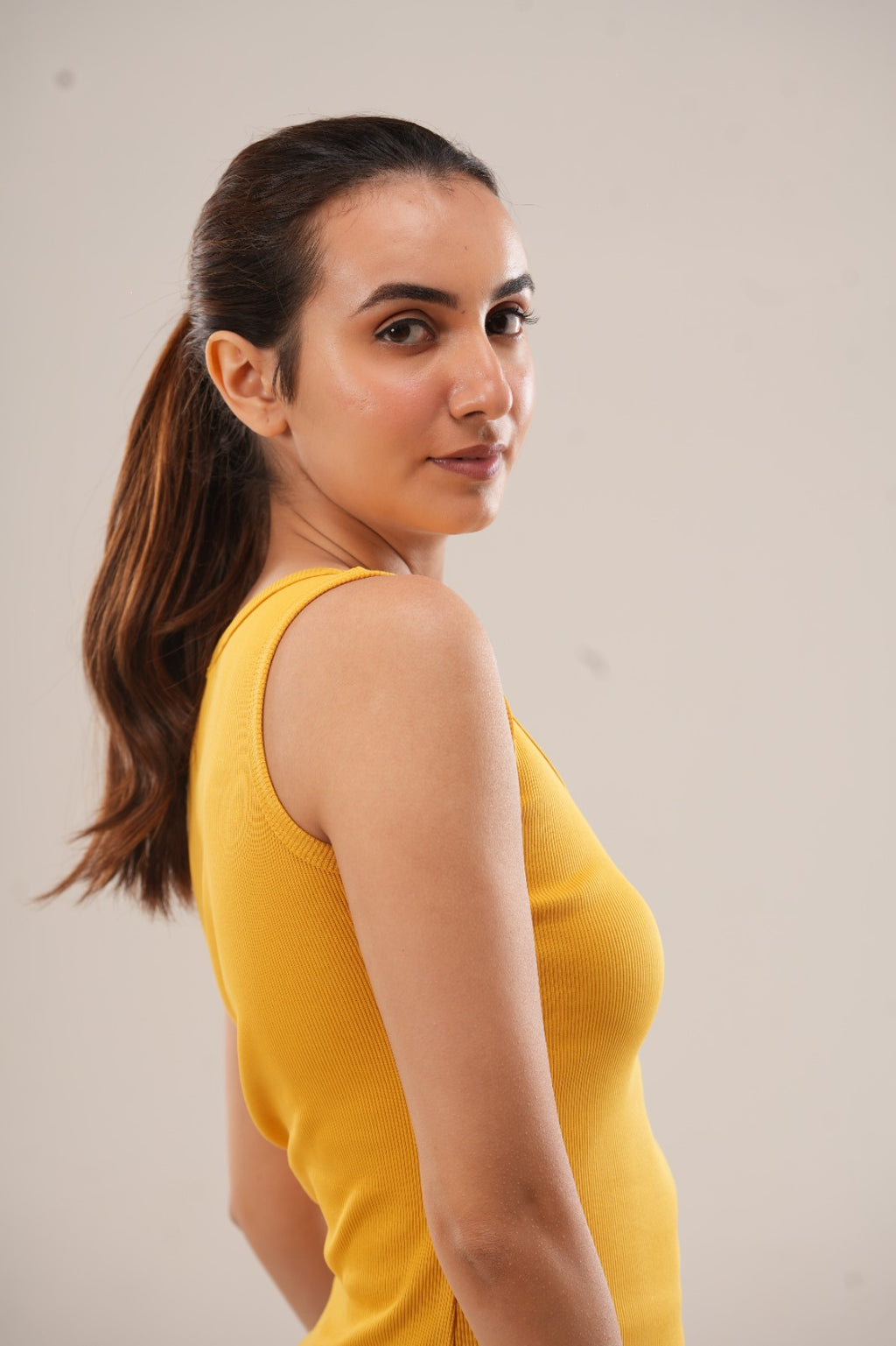 Mustard Low Neck Ribbed Tank Top