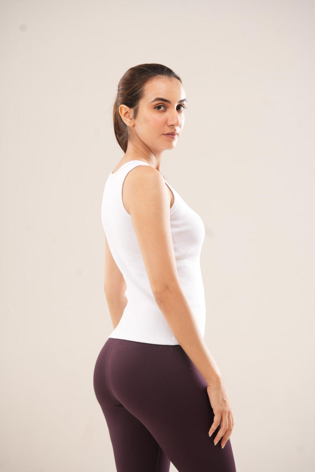White Crew Neck Ribbed Tank Top