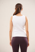 White Low Neck Ribbed Tank Top