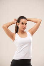White Low Neck Ribbed Tank Top